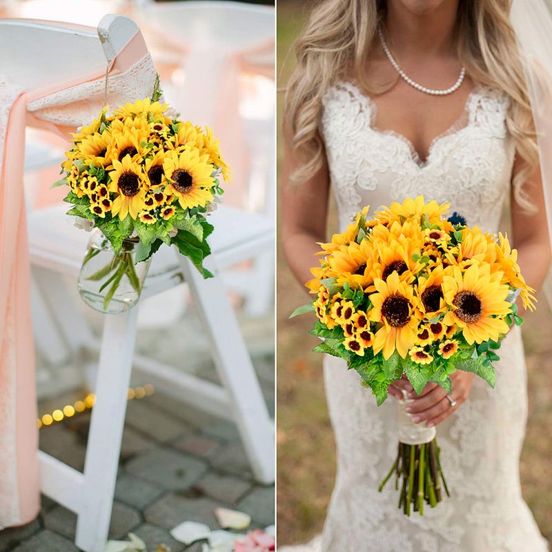 Lvydec Artificial Sunflower Bouquet, 2 Bunches Silk Sunflowers Fake Yellow Flowers for Home Decoration Wedding Decor (2 Pack) - Image 5